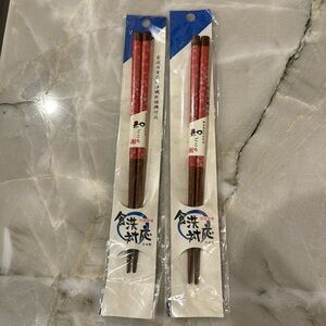 Set of 2 Pairs Japanese Natural Wood Chopsticks - Made in Japan - NEW